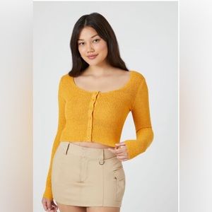 Cropped Cardigan Sweater (Size XL, Color Yellow)
